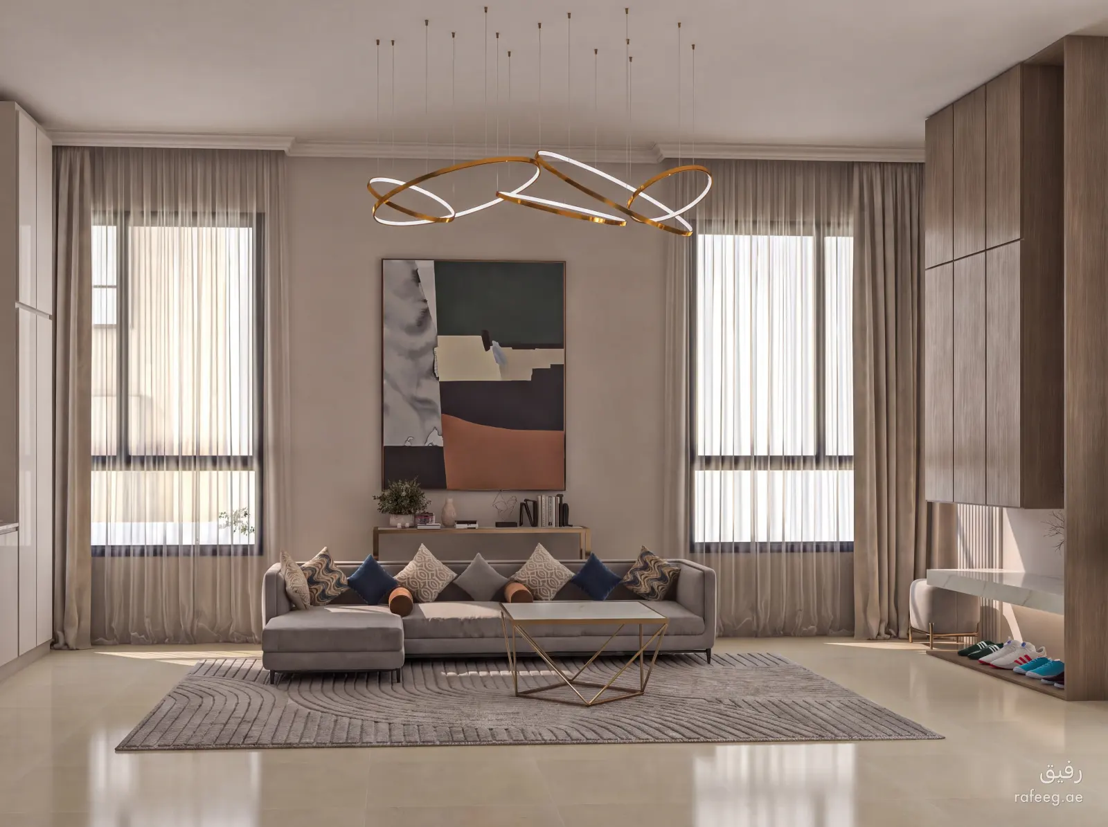 منظور 4 يوضح تفاصيل تصميم مطبخ مودرن بيج