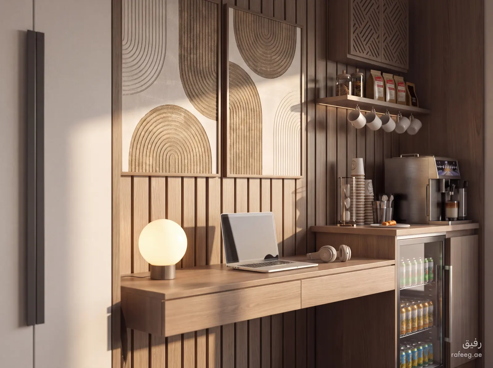 منظور 5 يوضح تفاصيل تصميم غرفة ملابس معاصر بيج